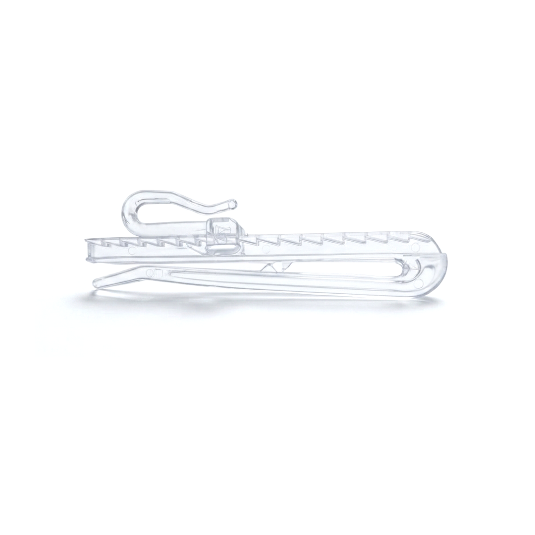 Gancho RUFLETE PLASTICO REGULABLE TRANSPARENTE Para RIEL X 100 unidades