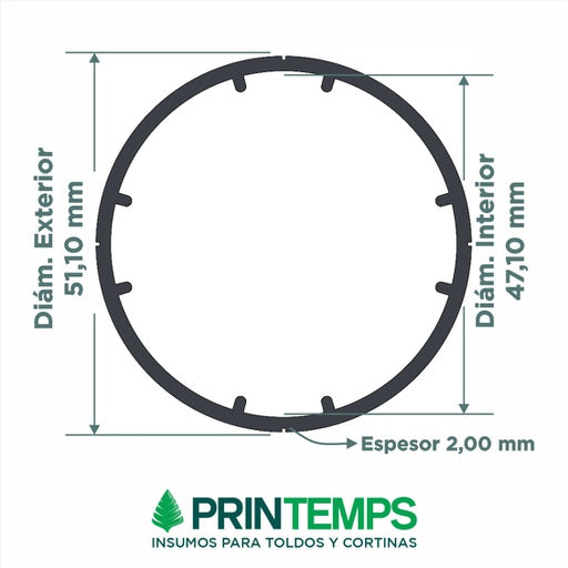 tubo-aluminio-50-mm-con-nervadura-x-5-80-mts-espesor-2-mm-r6151 - Printemps