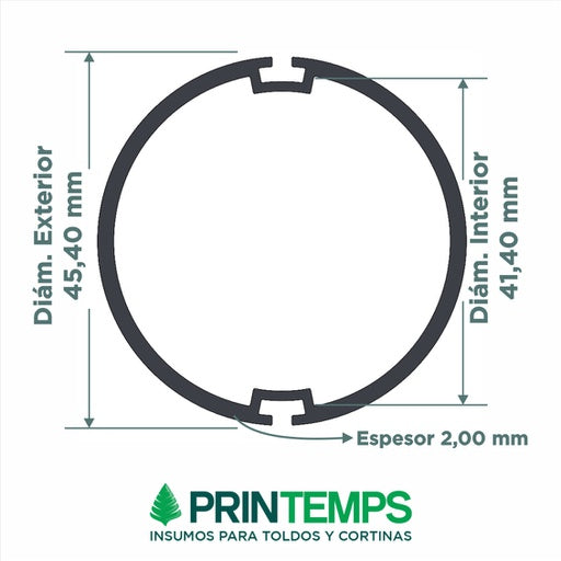 tubo-aluminio-45-mm-con-nervadura-x-5-80-mts-espesor-2-mm-r6152 - Printemps